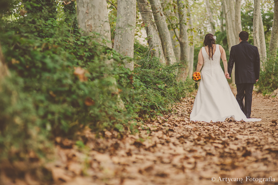 postboda otoño romanticismo novios caminar bosque hojas chopos artycam documental